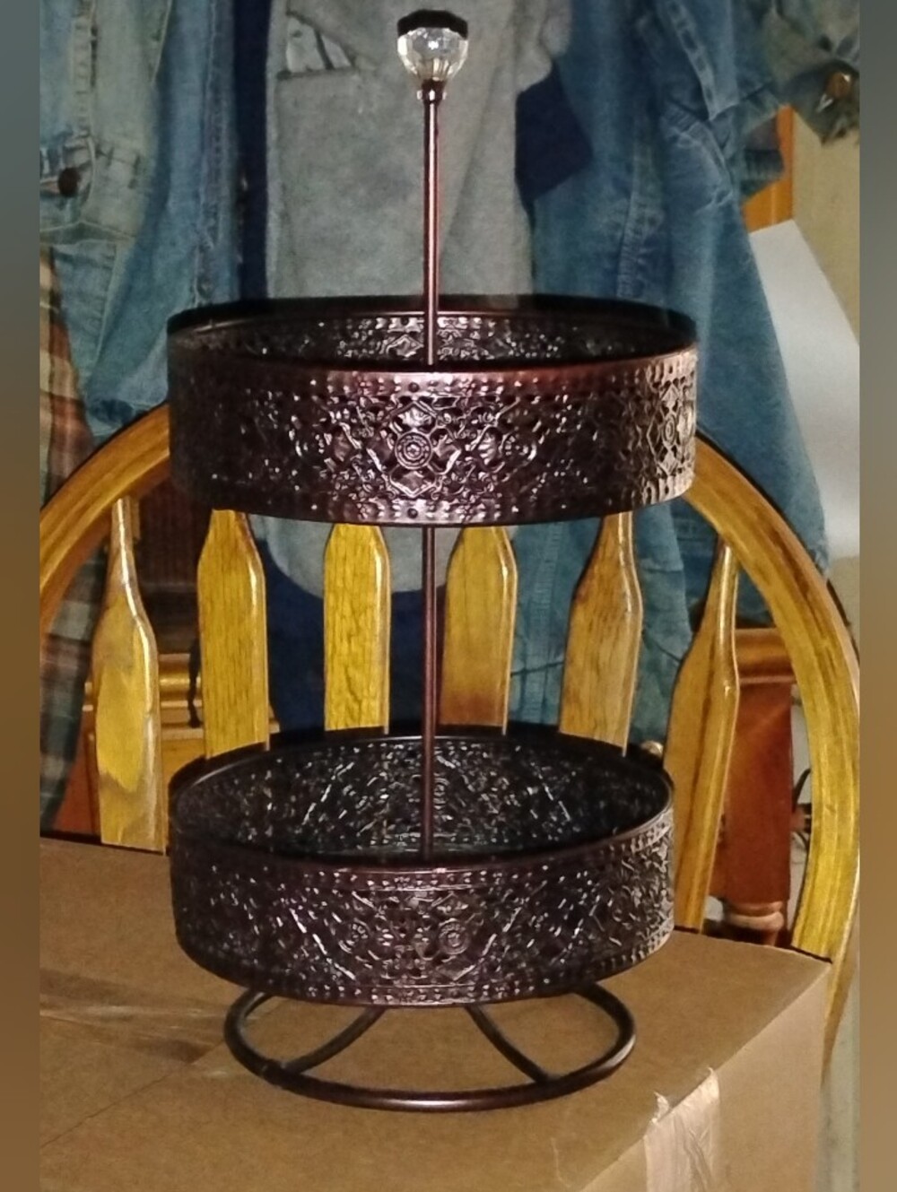 Princess House Meridian 2 Tier Basket Fruit Bowl Stand Tiered Tray Bronze